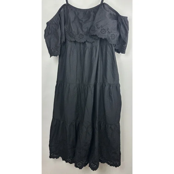 NWT Old Navy Cold Shoulder Maxi Swing Dress Black Ruffle Cotton Plus Size 3X - Picture 3 of 12